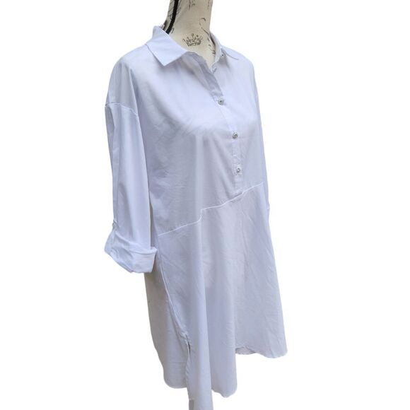 NEW Cupio Asymmetric Point Collar Tunic Mini Dress Size M Bright White Hi Low - Picture 4 of 11